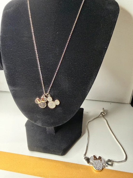 Disney Jewelry - Disney Minnie and Mickey Mouse Charm Necklace and Bracelet Set